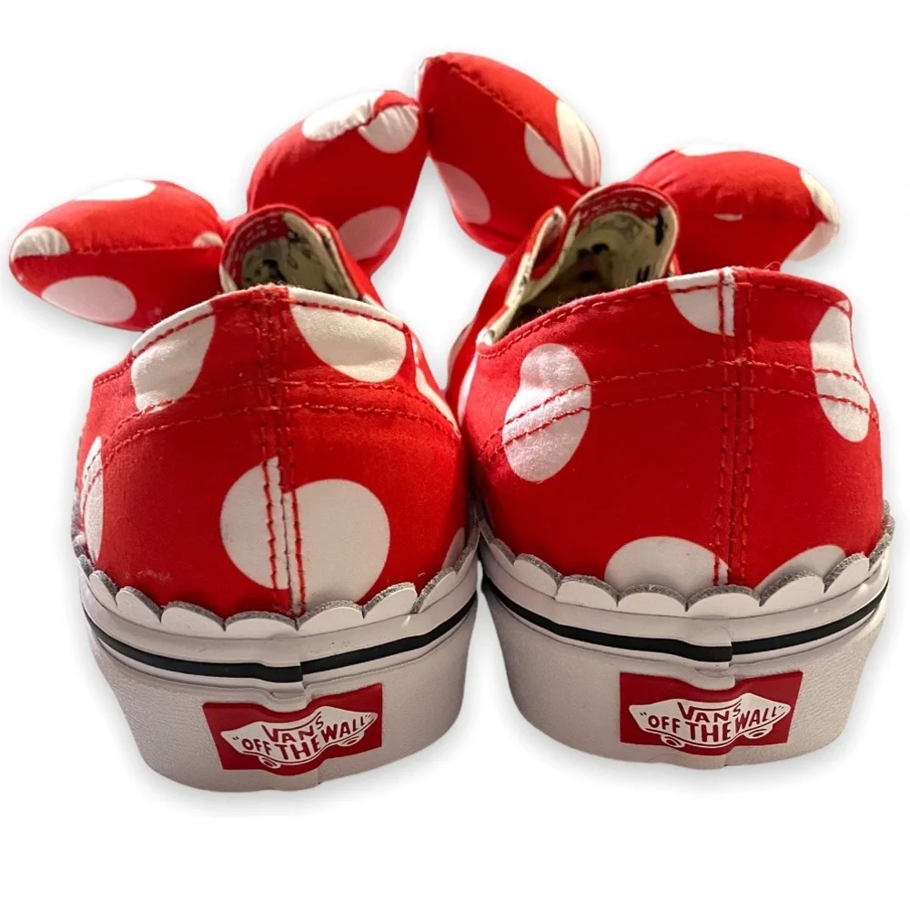NWT Vans x Disney Minnie Mouse Red Polka Dot Puffy Bow Slip On Sneakers Size 9 - Picture 8 of 11